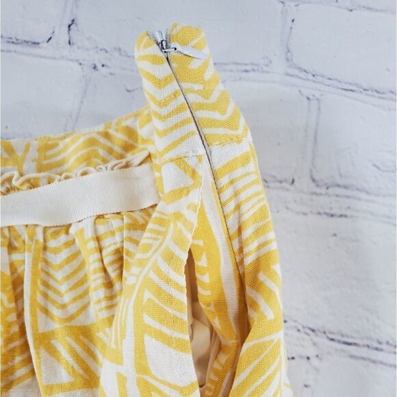 🔸️Love 21 Forever 21 Yellow & White Linen Skirt w/Pockets Medium - Picture 6 of 10